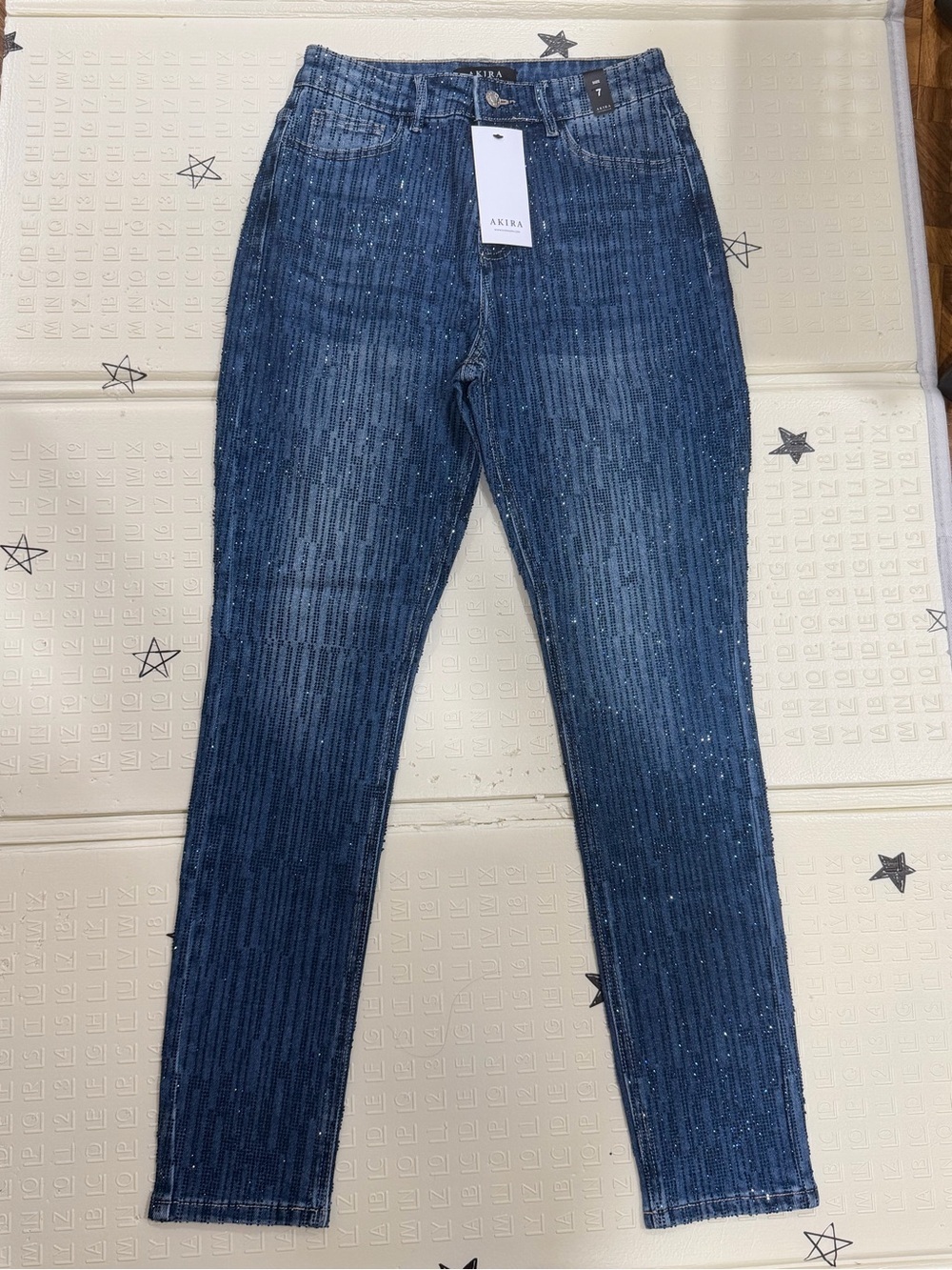 AKIRA Dark Blue Sparkle Skinny Jeans